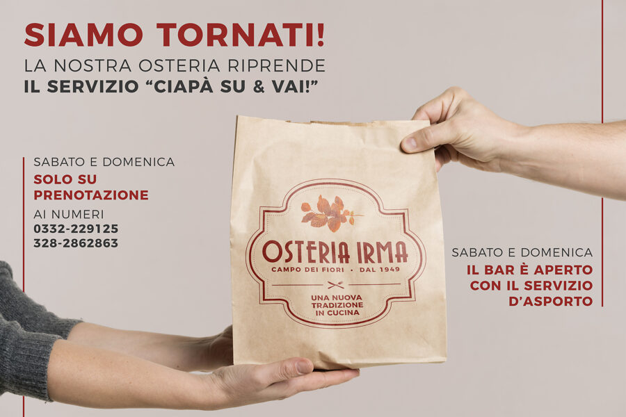 L’Osteria Irma riparte con il servizio “Ciapà su & Vai!”